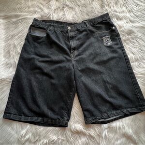 Red Ape Y2K baggy jean shorts jorts 48x14 embroidered skater grunge hip hop Blk